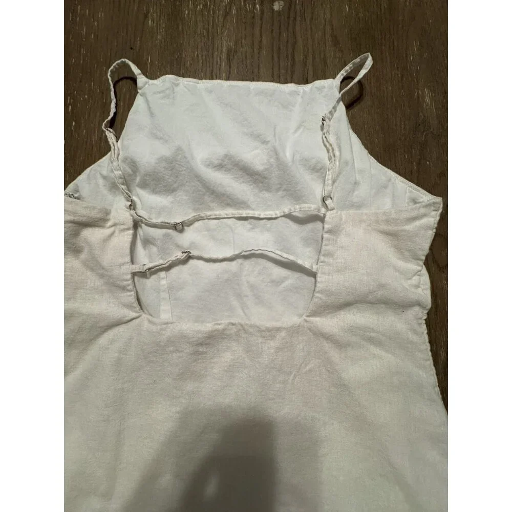 Abercrombie & Fitch Linen Strappy Mini Dress Cream Coastal Graduation L - Picture 12 of 13